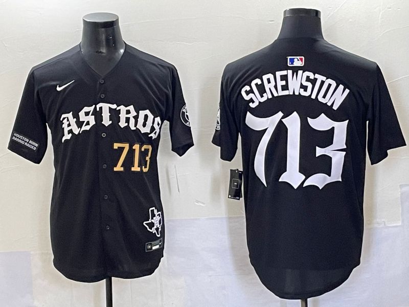 Men 2025 Houston Astros 713 Screwston Black Seven generations Joint Name Nike MLB Jersey style 7->houston astros->MLB Jersey